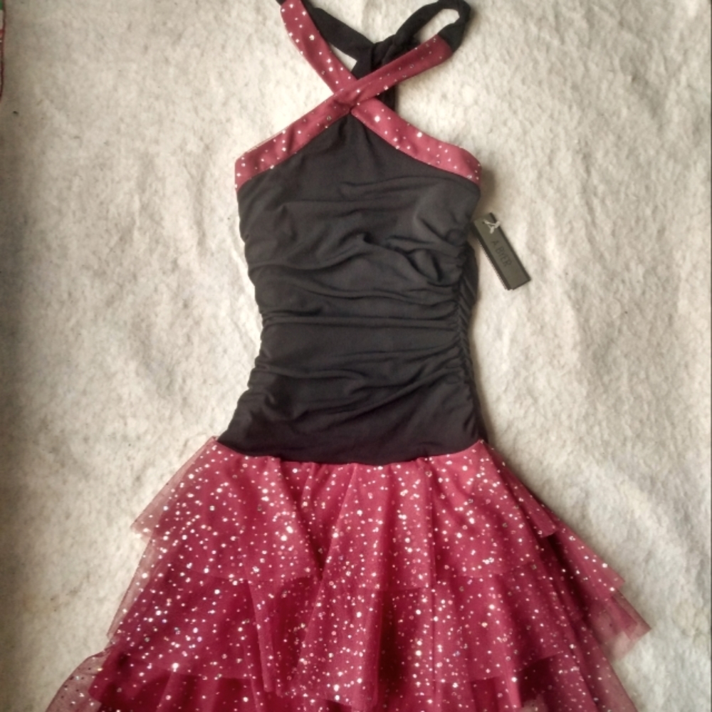 A. BYER Black/Burgundy Tulle Halter Dress Junior Small
